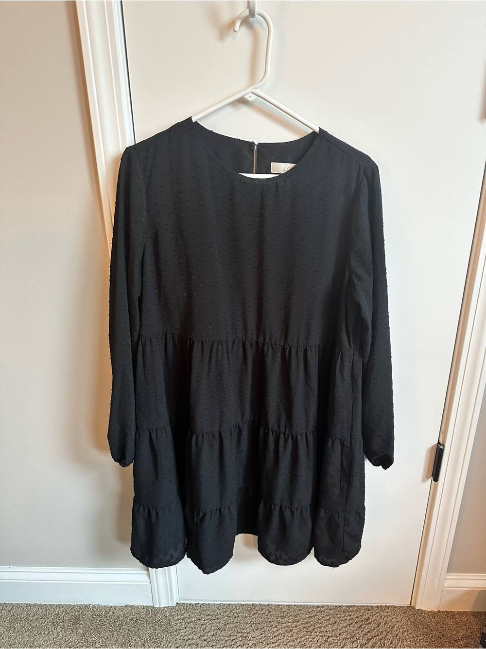 LOFT Black Sleeveless Textured Dot Long Sleeve Dress Large